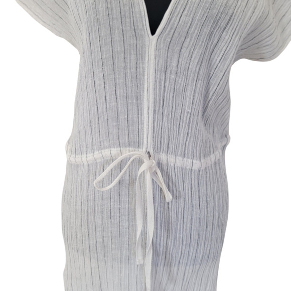 Zara Accessories Sz Small Jumpsuit Cream Stripe Cap Sleeve Beach Resort Nautical - Picture 6 of 15